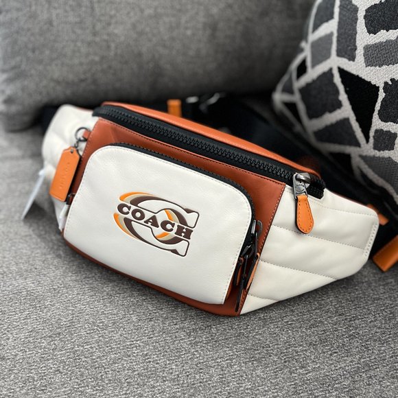 COACH CE552 Leather Track Belt Bag Quilting & Coach Stamp Chalk/Sunset Multi - Picture 3 of 10